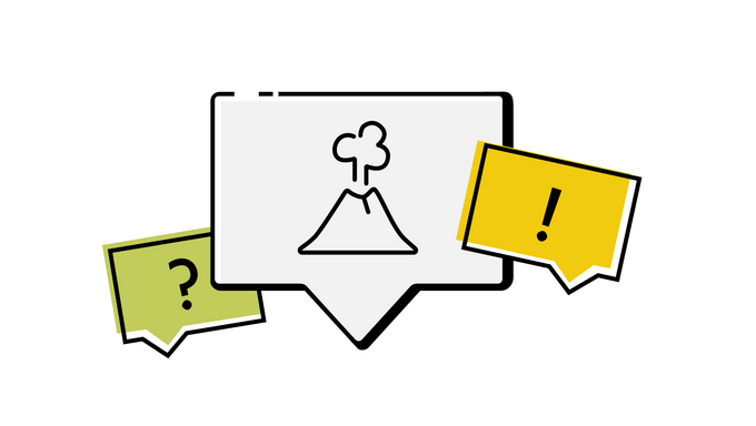 FAQ Vulkanismus Icon mit Fragezeichen und Ausrufungszeichen