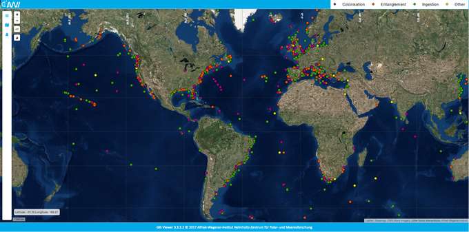 Screenshot AWI Litterbase zu Plastik im Meer