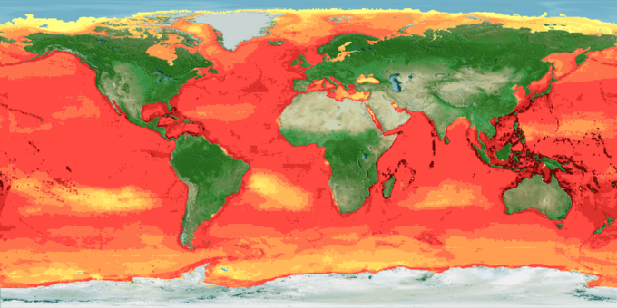 Weltkarte rot-grün eingefärbt