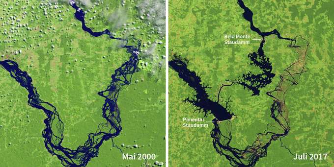 Vergleich 2 Satellitenbilder Fluss-Verlauf