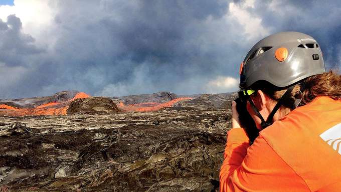 Vulkan-Monitoring Blick auf Lavafluss