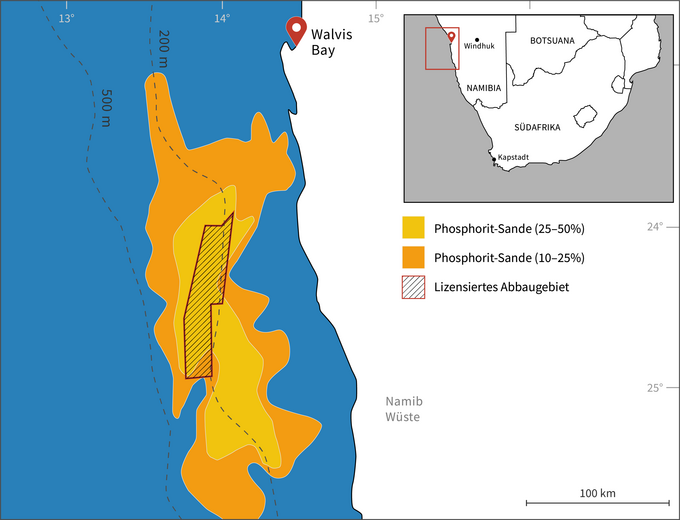 Phosphoritsande vor Namibia und das Lizenzgebiet des Sandpiper Projekts