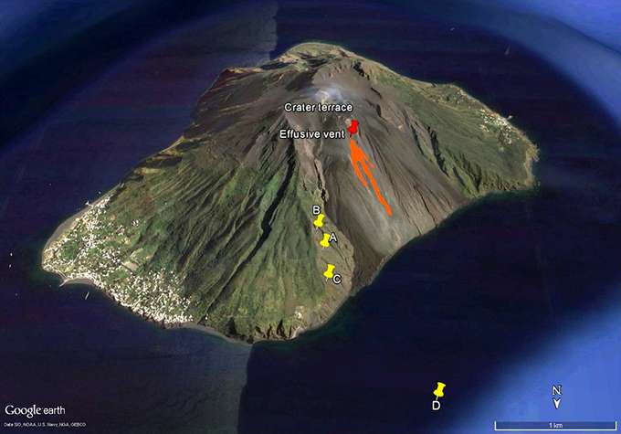 Ansicht des Stromboli google Earth-Bild von Vulkan
